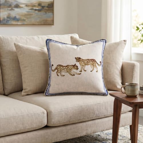 patdrea Designer French Vintage Leopard Printed Pillow Cover,18"x18" - Image 2
