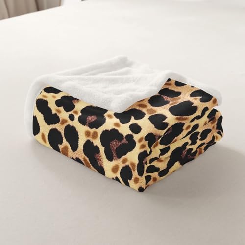 Leopard Print Sherpa Blanket Cheetah Skin Print Throw Blanket Bedroom Living Room Soft Cozy African Wild Animal Blankets Decor for Bed Couch Sofa Black Orange Brown Flannel Blankets 90"x90" - Image 7