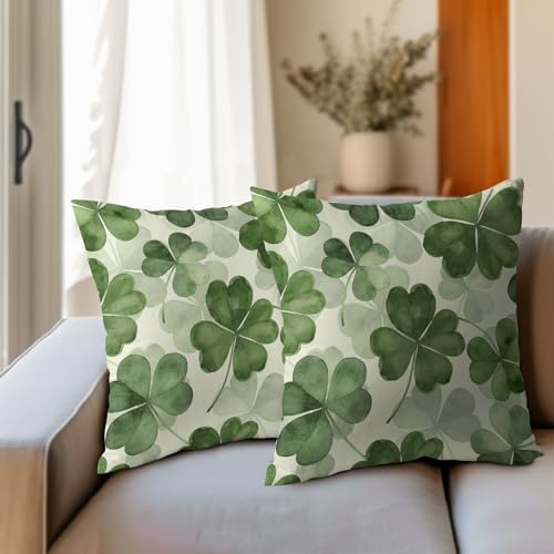 St Patricks Day Pillow Covers 18x18 Set of 2 Shamrock Throw Pillow Covers Rustic Spring Pillowcase Linen Decoration Farmhouse Soft Decorative Green Cushion Case Couch for Indoor Outdoor Home Decor - Image 3