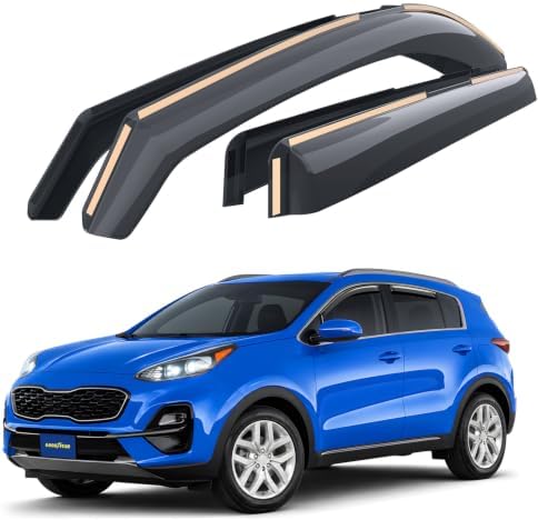 Goodyear Shatterproof in-Channel Window Deflectors for Kia Sportage 2017-2022, Rain Guards, Window Visors for Cars, Vent Deflector, Car Accessories, 4 pcs - GY003471