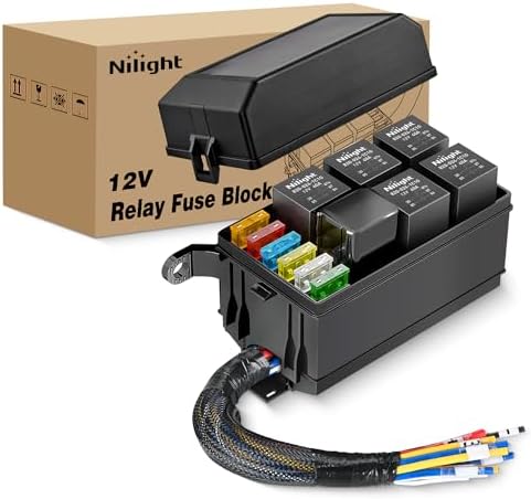 Nilight 12V Fuse Relay Box 6 Relays 6 Slots ATC/ATO Blade Fuse Holder 4Pin 5Pin Terminal 40A Relay Pre-Wired Waterproof Block Kit Universal for Automotive Car Truck Camper Boat
