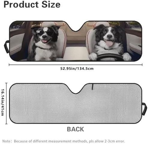 Renewold Automotive Windshield Sunshade for Jeep Wrangler JK JKU JL JLU 1997-2023 2/4 Door Gladiator JT Car Front Window Sun Visor Funny Border Collie Driving Blocks Sun UV Rays Sun Shade Cover Shield