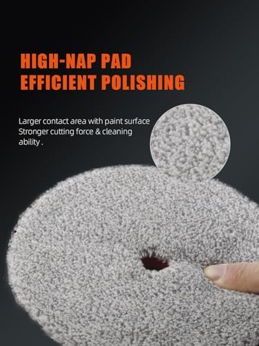 7Pcs 5inch Polishing Pads Set, 1 Blue Moderate Cut Pad, 1 Red Ultra Final Finish Pad, 3 White Heavy Cut Wool Pad, Gray Microfiber Fast Cutting Pad, 1 White Microfiber Finishing Pad for Car Polisher - Image 6