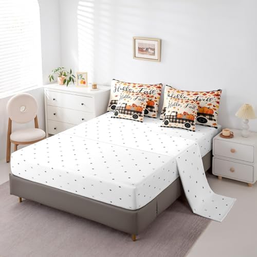Erosebridal 7 Piece Happy Fall Y'all Bedding Set Farmhouse Pumpkin Truck Full Comforter Set with Sheets Thanksgiving Harvest Bed in A Bag for Kids Black White Buffalo Plaid Bed Set Autumn Decor - Image 4