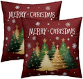 Xmas Tree Red Pillow Covers 18x18 Inch Set of 2, Winter Snowflake Throw Pillow Covers Square Cotton Cushion Cover for Home Couch Sofa Patio Bedroom Livingroom by Sweetshow