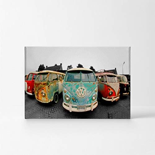 Smile Art Design Decorative Canvas Print Vintage Van Bus Art Modern Wall Decor Artwork Wrapped Wood Stretcher Bars -%100 Handmade in the USA - Ready to Hang 19x28 - Image 2