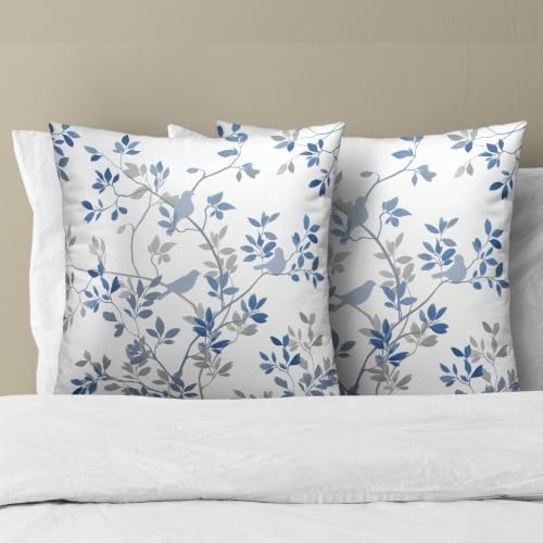 Sweetshow Blue Grey Leaf Branch Jacquard Throw Pillow Covers 24x24 Inch Set of 2 Bird and Leaf Decorative Pillowcase Square Cushion Covers for Home Couch Sofa Patio Bedroom - Image 3