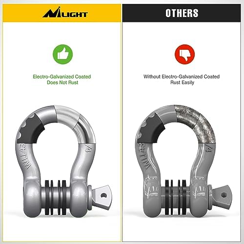 Nilight 2 PCS 3/4" D-Ring Shackle with 7/8" Screw Pin | 41,887lbs Break Strength Heavy Duty Off Road Recovery Shackle with Isolators Washers for Tow Strap,Winch,Off-Road Truck
