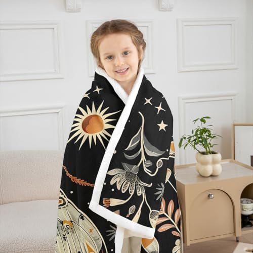 Butterfly Moth Throw Blanket Boho Floral Mushrooms Fleece Flannel Blankets Kids Boys Girls Room Decor Galaxy Starry Bed Blankets for Bed Sofa Couch Black Light Yellow Plush Blanket 40"x50" - Image 3