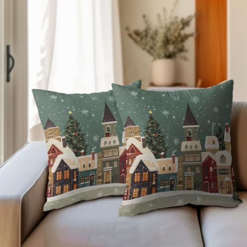 Winter Christmas House Pillow Covers 18x18 Set of 2 Highly Absorbent - Image 3