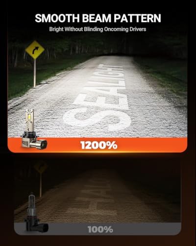 SEALIGHT 9006/HB4 LED Bulbs, 12X 70,000LM Ultra Brightness, 1:1 Mini Size L2S 9006 Driving Light Bulb, 6500K Cool White, 70,000Hrs Long Service Life with Cooling Fan, Plug and Play, Pack of 2