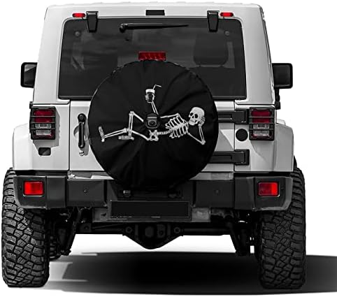 KiuLoam Funny Skeleton Human Spare Tire Cover with Backup Camera Hole Universal Sunscreen Waterproof Wheel Covers for Trailer RV SUV Truck and Many Vehicles (17" for Diameter 31"-33")