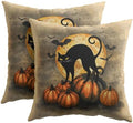 Halloween Throw Pillow Covers 18x18 Set of 2 Black Cat Bats Pillow Covers Pumpkins Full Moon Spooky Pillowcase for Kitchen Sofa Outdoor Cushion Couch Watercolor Bedroom Living Room Decoration by Trongr