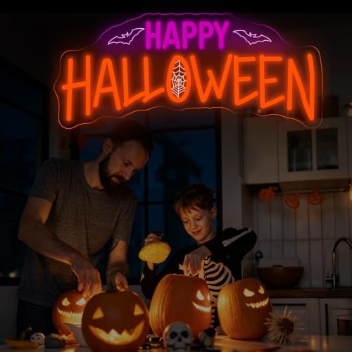 Happy Halloween Neon Sign, Bat Spider Wed Halloween LED Light, 16.5"x7.1" - Image 5