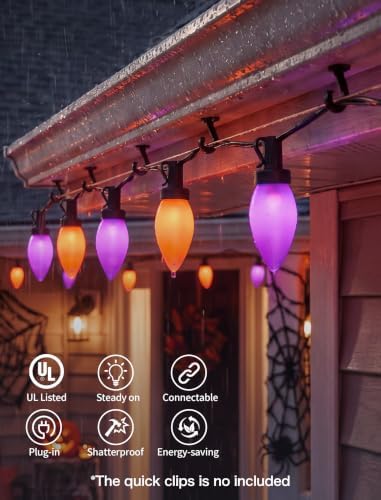 C9 Halloween Lights Outdoor, 32ft LED Purple Orange String Lights - Image 6