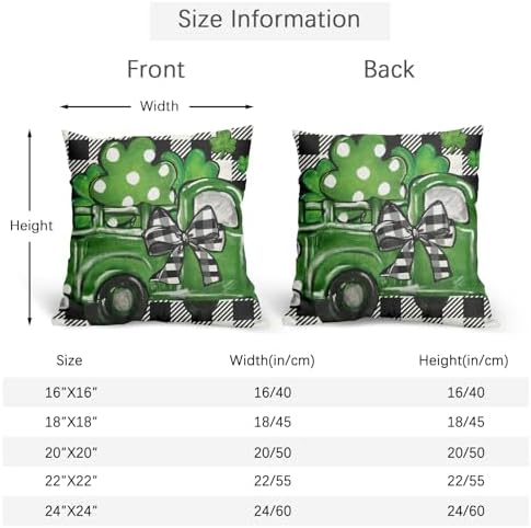 St Patricks Day Pillow Covers 18x18 Set of 2 Shamrock Clover Throw Pillow Covers Spring Pillowcase Linen Decoration Farmhouse Decorative Buffalo Plaid Cushion Case Couch for Indoor Home Decor - Image 4