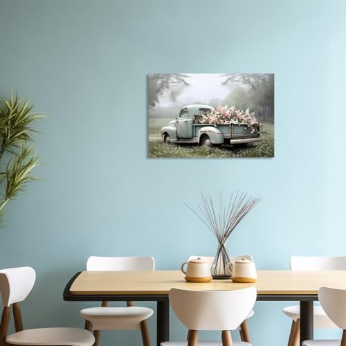 QIXIANG Farmhouse Truck Canvas Wall Art Old Car and Pink Flower Picture Prints for Bedroom Home Living Room Decor with Framed (16.00" x 24.00", Truck) - Image 4