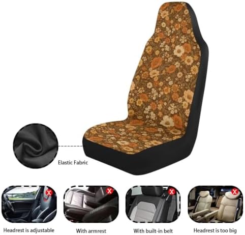 Talayituse Vintage Brown Floral Print Car Seat Cover for Front Seats, Stretchy Soft Vehicles Seat Cover Universal Fit High Back Car Interior Accessories for SUV Van Sedan