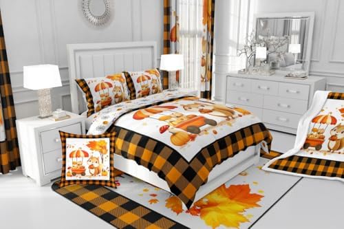 Erosebridal Squirrel Kids Comforter Set | Fall Bedding Queen Size Thanksgiving Autumn Leaves Down Comforter Farmhouse Nature Scenery Duvet Set for Bedroom - Image 7
