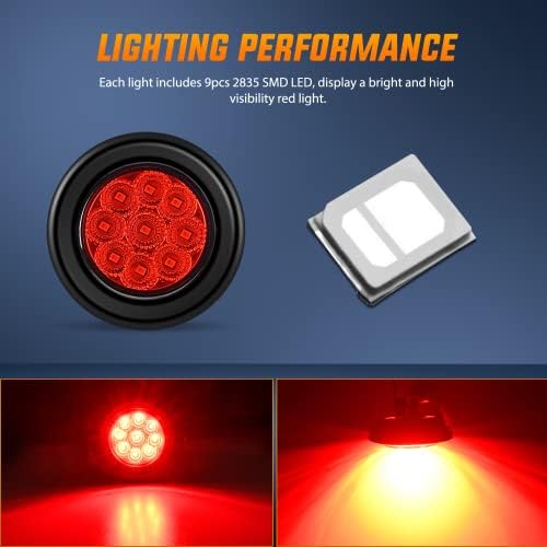 Nilight 2" Round Marker Light 2PCS Red 9LED Indicator Clearance Lights
