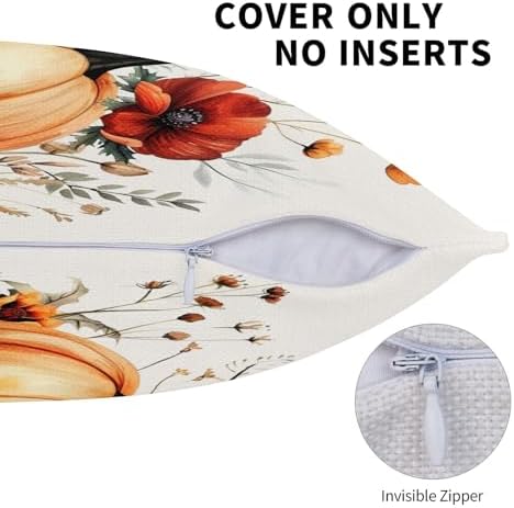 KiuLoam Vintage Fall Pillow Covers 22x22 Inch Set of 2 Vintage Red Black Orange Pumpkin Floral Autumn Print Decorative Throw Pillows Outdoor Halloween Decor Cushion Covers for Sofa Couch Bed - Image 6