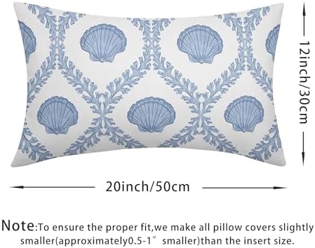 Light Blue Coastal Lumbar Pillow Covers 12x20 Set of 2 Ocean Coral Shell Outdoor Decorative Linen Summer Throw Pillows Cases with Zipper Cushion Cover Rustic Decoration Farmhouse Sofa Couch Bed Decor - Image 4