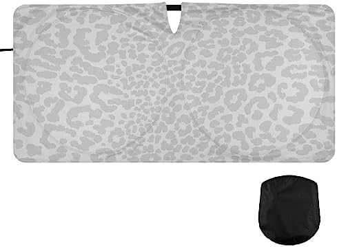 White Leopard Car Windshield Sun Shade Animal Skin Print Foldable Sunshade Front Window Visor Protector Blocks UV Rays Heat Keep Vehicle Cool (59 x 30 in)