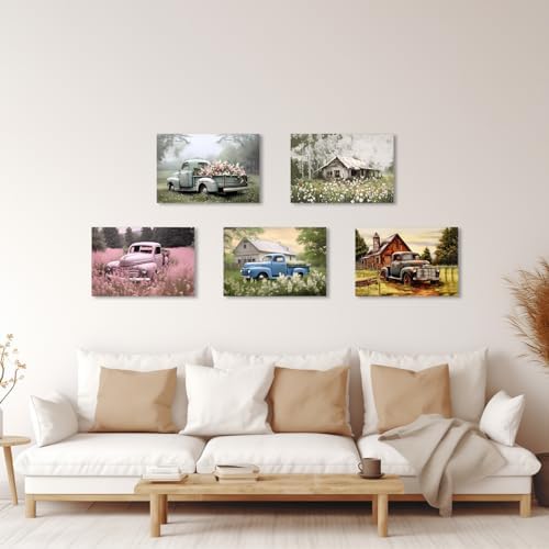 QIXIANG Farmhouse Old Barn Canvas Wall Art Vintage Rustic White Flower Landscape Pictures Prints for Living Room Bedroom Wall Decor (12.00" x 18.00", painting) - Image 5