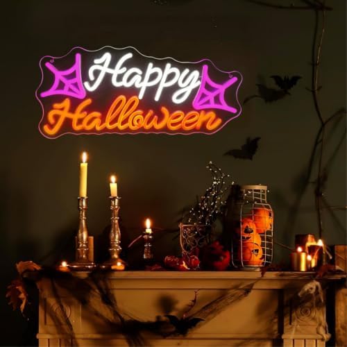 Happy Halloween Neon Sign, Spider Web Halloween LED Light, 16.9"x7.9" - Image 2