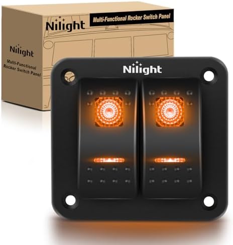 Nilight 2 Gang Rocker Switch Panel w/Orange LED Light 5Pin ON Off Pre-Wired