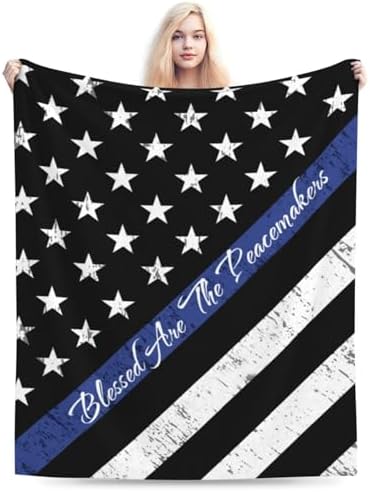 Socira Blue Line American Flag Police Blanket Throw Blanket Gifts for Women Men Soft Sofa Throw Travel Camping Bed Home Car S by Socira