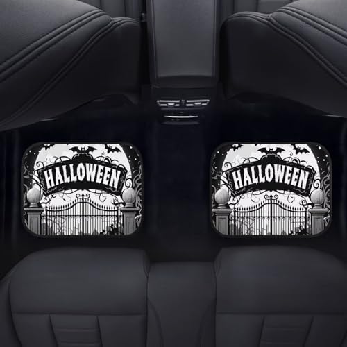Halloween Gate 4 Pcs All-Weather Automotive Mats Scary Halloween Pumpkin Bat Car Decor Accessories Gothic Moon Bat Universal Fit Floor Mats for SUV, Truck Soft Heel Pad