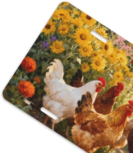 Rooster Garden Oil Painting Front License Plate 6" * 12" for Women