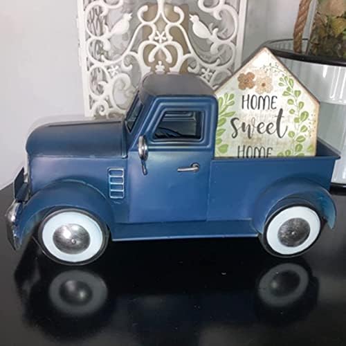 Farmhouse Blue Truck Table Decor, Vintage Metal Car Decoration - Image 3