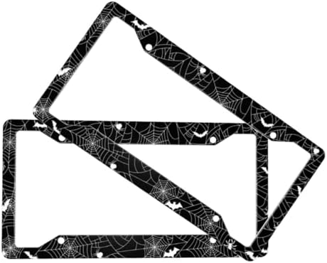 Halloween Spider Web License Plate Frame 2 Pack License Plate Holder Universal Aluminum License Plate Cover Car Accessories for Men Women