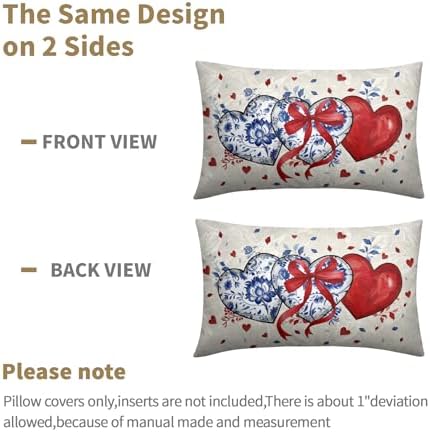 Valentines Day Pillow Covers 12x20 Set of 2 Red Blue Heart Throw Pillow Covers Love Pillowcase Linen Decoration Farmhouse Holiday Cozy Soft Cushion Case Couch for Indoor Outdoor Home Decor - Image 6