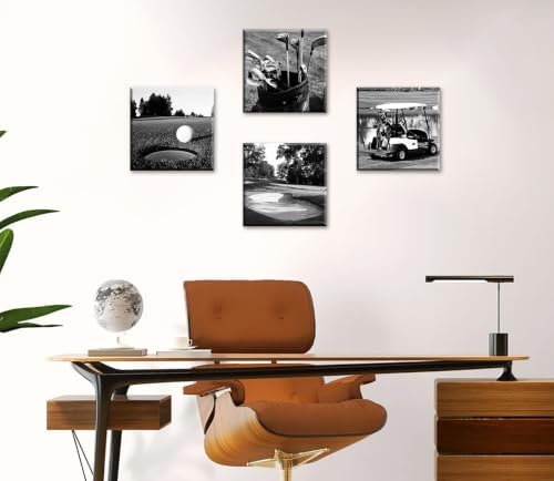 DJSYLIFE Golf Course Wall Art Black and White Canvas Prints 12"X12"X4 - Image 5