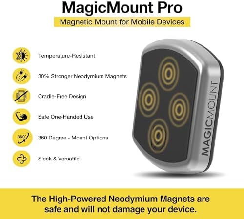 Scosche MPDB MagicMount Pro Magnetic Cell Phone Car Mount with Strong Magnets & 360° Adjustable Head, Adhesive Dashboard Cell Phone Holder Compatible with iPhone, Samsung, Android, Non-MagSafe Devices
