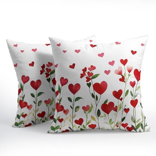 Valentines Day Pillow Covers 24x24 Set of 2 Green Red Heart Throw Pillow Covers Love Pillowcase Linen Decoration Farmhouse Holiday Cozy Soft Cushion Case Couch for Indoor Outdoor Home Decor - Image 2
