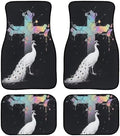 Peacock Car Accessories Floor Mats 4PCS, Stain Glass Cross Rubber Front and Rear Mats Non-Slip Floor Mats, White Peacock All Season Heel Pad Fit for SUV Van