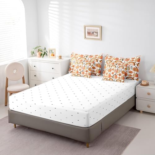 Erosebridal Kids Cartoon Pumpkin Twin Comforter Set 7 Piece Size,Boho Rainbow Bedding Set with Sheet Set for Boys Girls,Fall Maple Leaves Bed in A Bag Autumn Thanksgiving Day Bed Set - Image 5