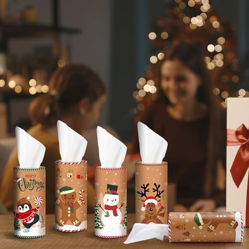 Hushee 4 Pcs Christmas Car Tissue Cylinders with 200 Tissues (Retro Xmas) - Image 5