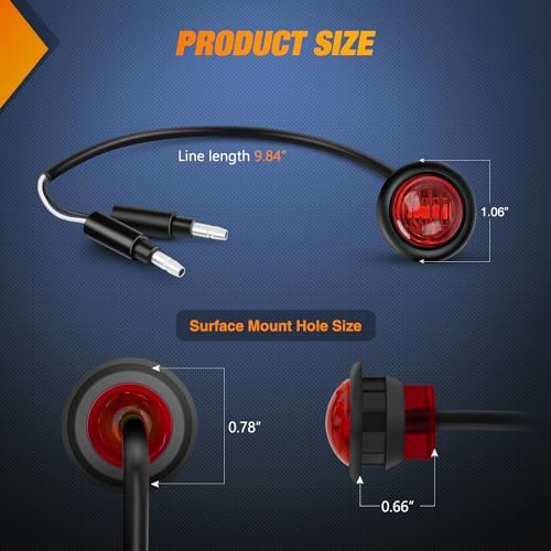 Nilight 3/4" Round Marker Light 10PCS Red LED Clearance 2 Connectors