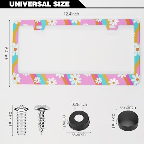 Summer Daisy Flowers Waves License Plate Frames, 2 Pack Summer Daisy Car Plate Frame, Stainless Steel License Plate Holders Covers with Free Screws Fasteners Caps (Summer Daisy Waves)