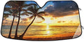 Palm Tree Car Windshield Sun Shade Tropical Sunset Beach Ocean Foldable UV Ray Sun Visor Protector Sunshade to Keep Your Vehicle Cool (55" x 27.6")