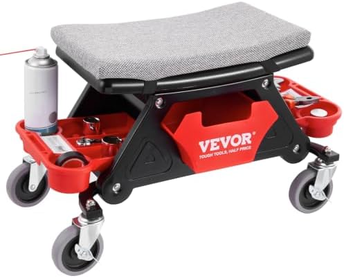 VEVOR Mechanic Stool 300 LBS Capacity Garage Stool Gift for Men, Heavy Duty Rolling Mechanics Seat, with Three Slide Out Tool Trays and Drawer, Tools for Automotive Auto Repair by VEVOR