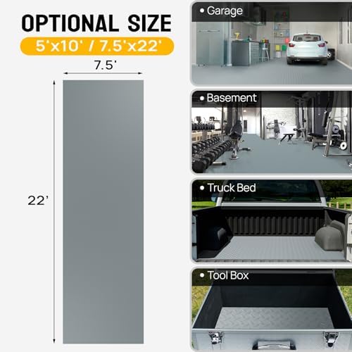TUFFIOM 4x8 FT Garage Floor Mat, Thickened Diamond Plate PVC Garage Mats Flooring Roll for Under Car, Garage Parking Mats for SUVs, Golf Cart, Sports Car - Image 5
