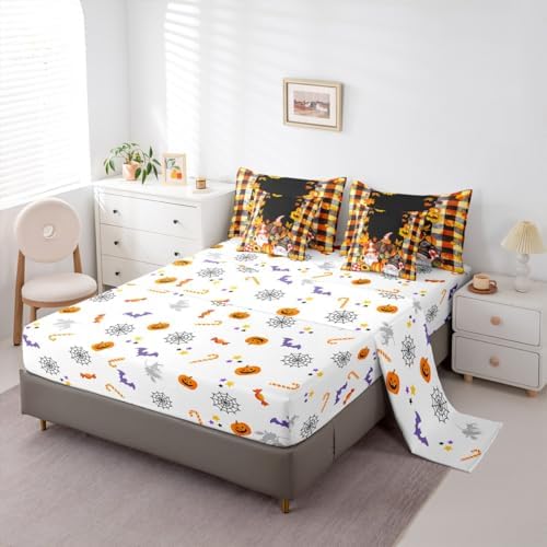 Erosebridal Fall Gnome Full Comforter Set 7 Pieces,Bed in a Bag Full,Autumn Maple Leaves Thanksgiving Pumpkin Bedding Set with Santa Dwarf Fall Decorations for Home Comforter,Flat Sheet,Fitted Sheets - Image 4