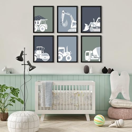 Pouydmi Construction Truck Wall Art Nursery Canvas Wall Decor Boys Room Wall Art Kids Car Posters Toddler Prints Nursery Artwork Excavator Tractor Pictures for Playroom Bedroom 12x16x6 Inch Unframed - Image 5