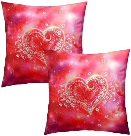 Sweetshow Valentines Red Heart Pillow Covers Set of 2 Cotton 12x12 Inches - Image 2